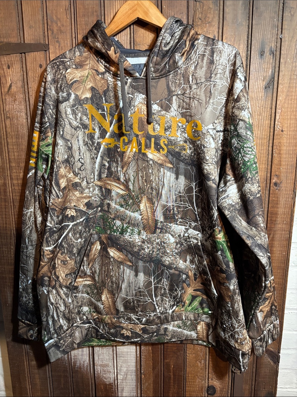 Realtree Men's Camo Crewneck Sweater - Brown/Green with Yellow Logo